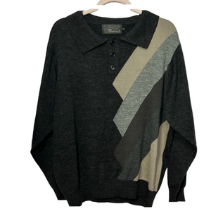Men's Vintage Charcoal Sweater with Geometric Design